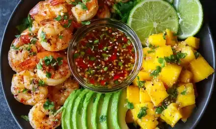 Shrimp and Avocado Bowls with Mango Salsa & Lime-Chili Sauce