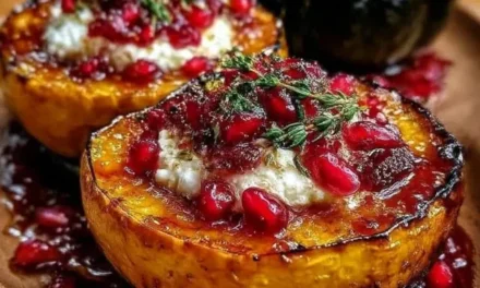 Honey-Glazed Acorn Squash with Creamy Goat Cheese and Cranberry Drizzle – A Magical Autumn Delight